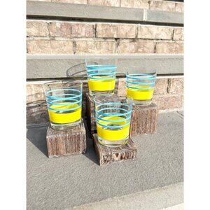 Vintage Lemon & Sky Beachy Lowball Scotch Glass.